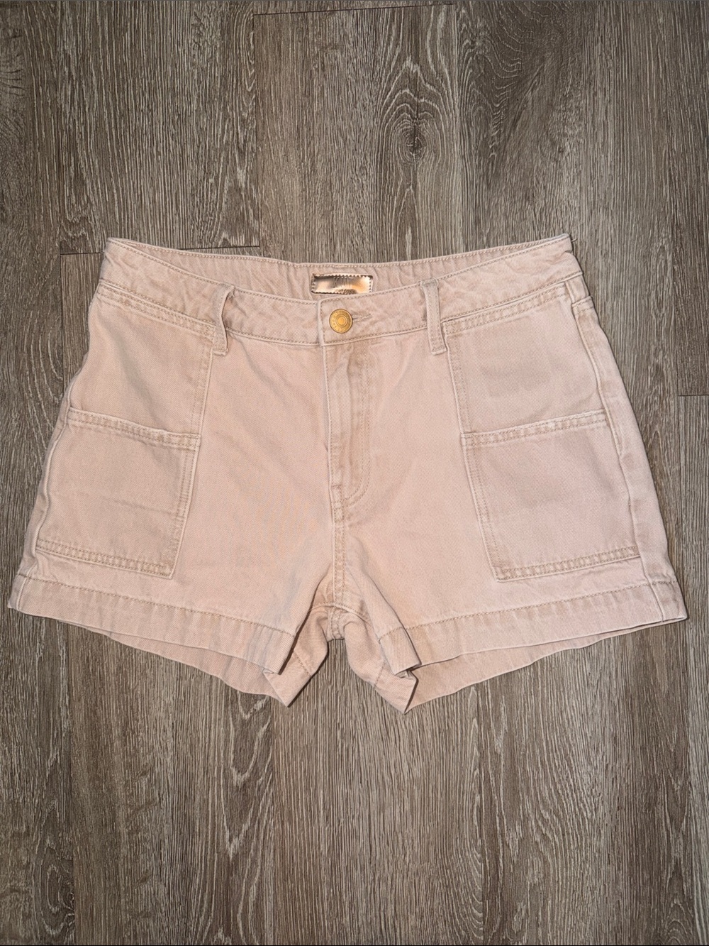 Kut from the Kloth Jane high rise Light Blush Pink Denim Utility Shorts 8